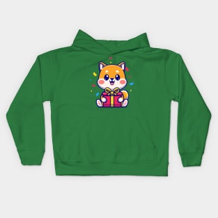 Cute Shiba Inu With Gift Box Cartoon Kids Hoodie